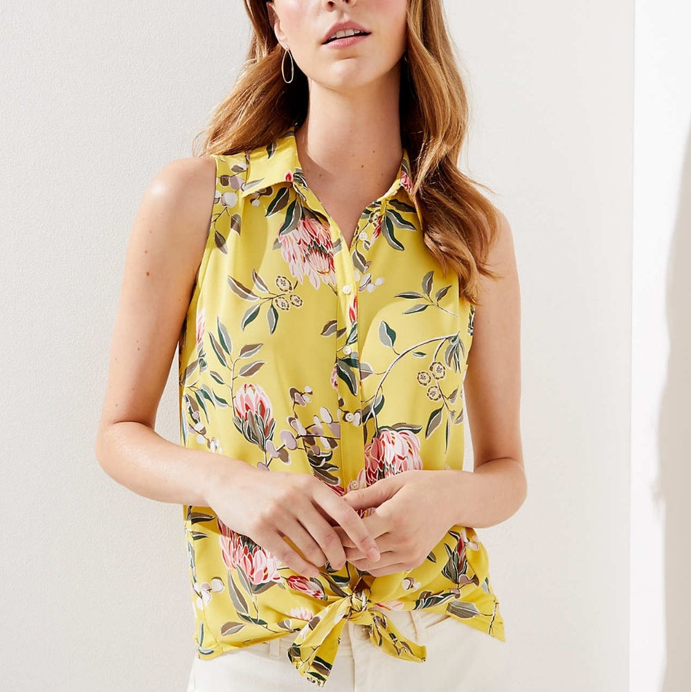 NWT LOFT Floral Mixed Media Button Down Shell